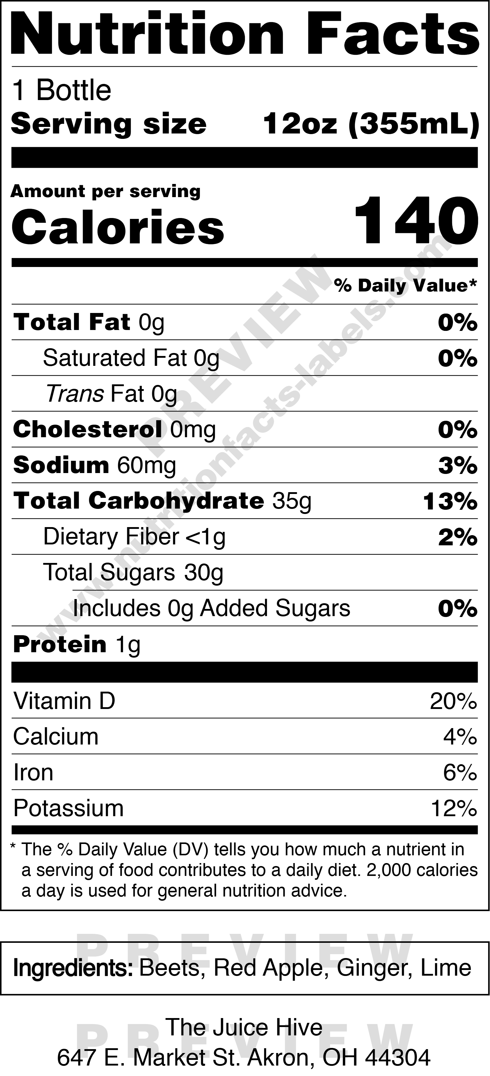 Nutrition facts label for a product with detailed nutritional information in Akron, OH