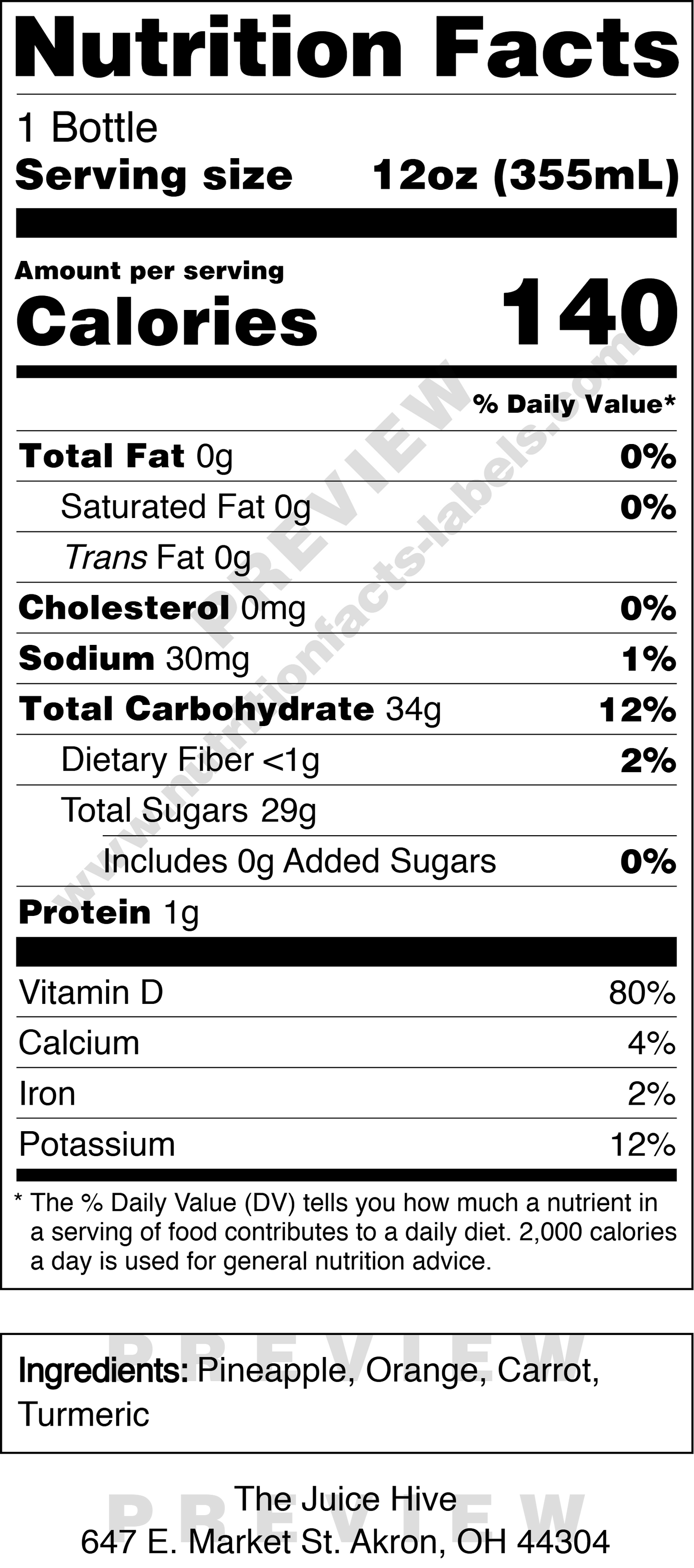 Nutrition facts label for a product with serving size, calories, and detailed nutritional information.